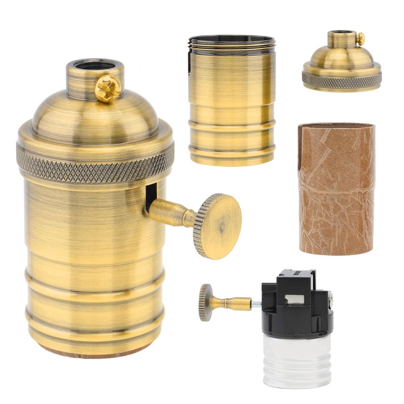 RTNLIT Brass Lamp Socket, Vintage Edison E26/E27 Bulb Light Socket with On/Off Knob Switch(Gold) - Image 3